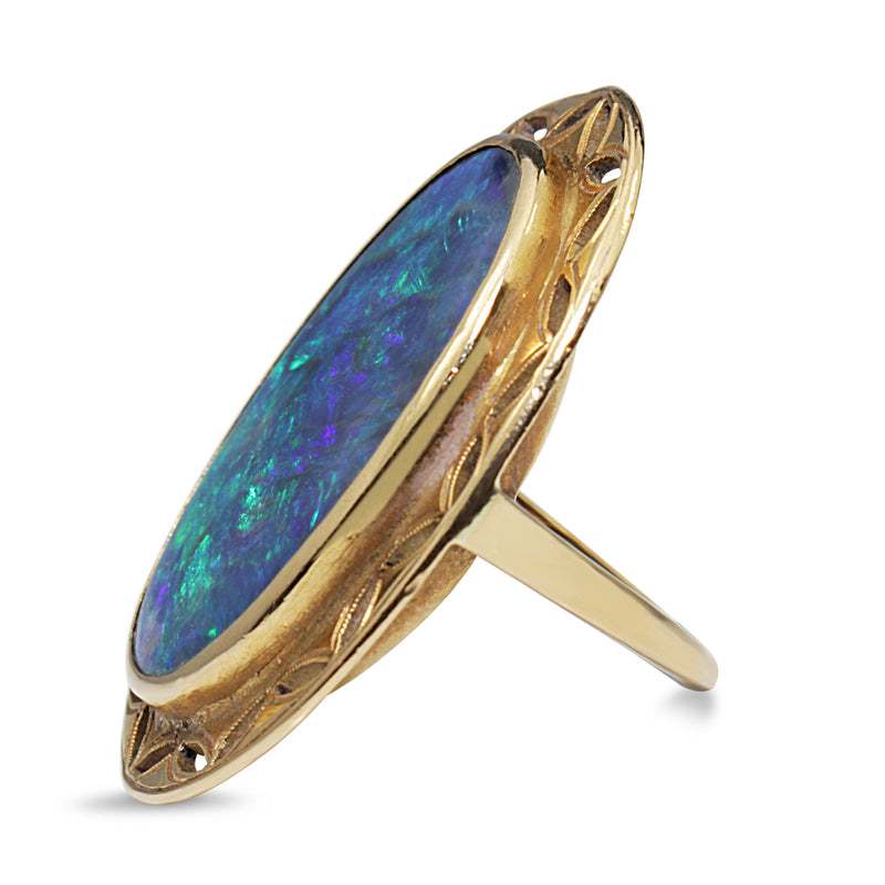 18ct Yellow Gold Vintage Solid Black Opal Ring