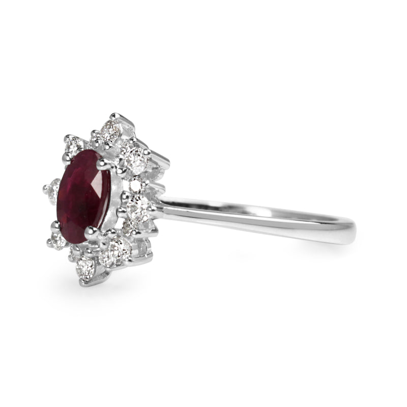 9ct White Gold Ruby and Diamond Cluster Ring