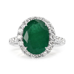 18ct White Gold Emerald and Diamond Halo Ring