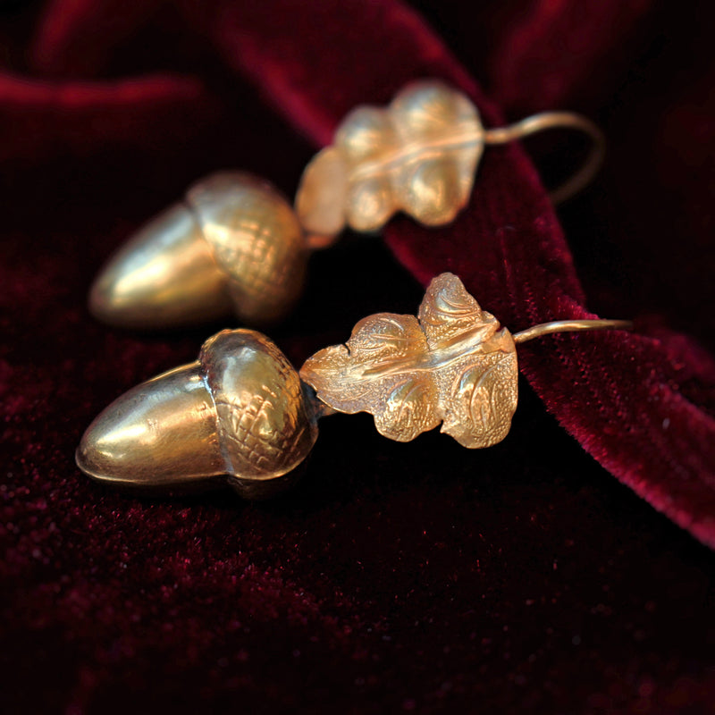 9ct Yellow Gold Victorian Acorn Earrings