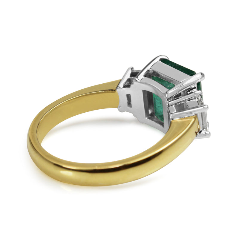 18ct Yellow and White Gold Emerald and Diamond 3 Stone Ring