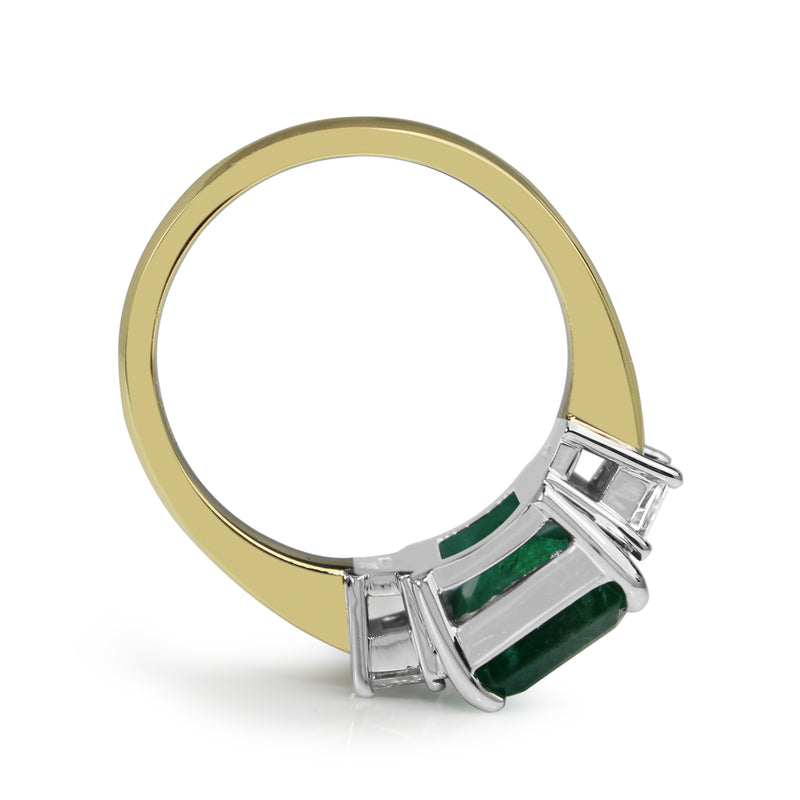 18ct Yellow and White Gold Emerald and Diamond 3 Stone Ring