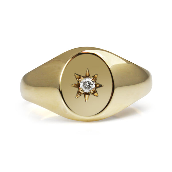 9ct Yellow Gold Diamond Signet Ring