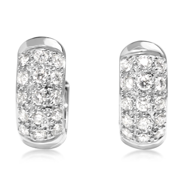 9ct White Gold Diamond Pave Hoop Earrings