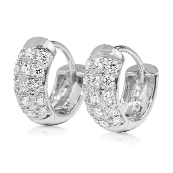 9ct White Gold Diamond Pave Hoop Earrings