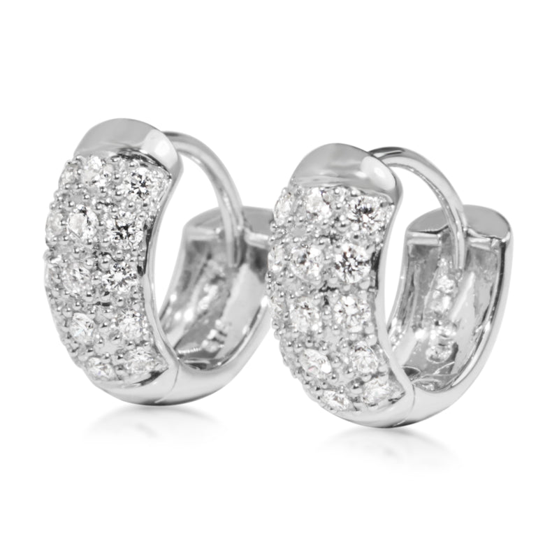 9ct White Gold Diamond Pave Hoop Earrings