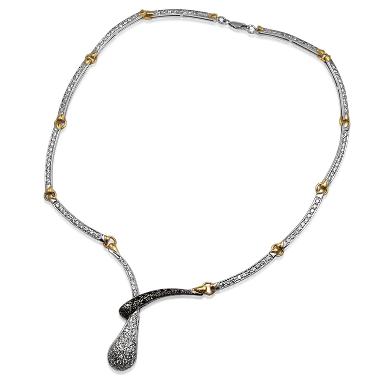 18ct Yellow and White Gold Black and White Diamond Snake Style Necklace