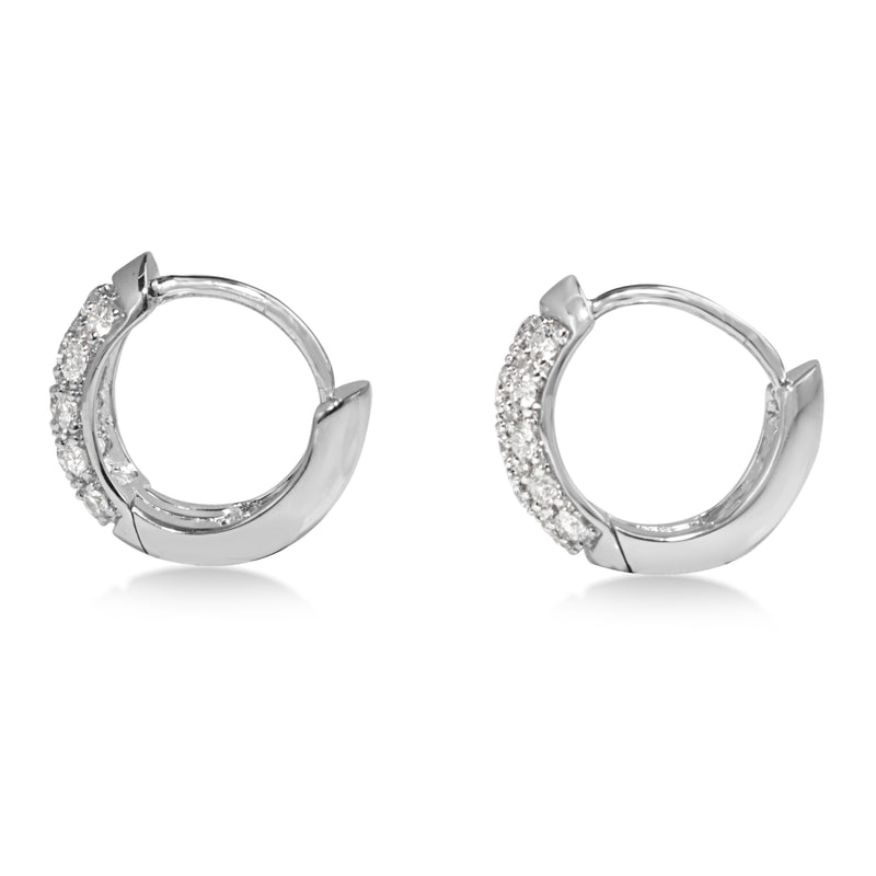 9ct White Gold Diamond Pave Hoop Earrings