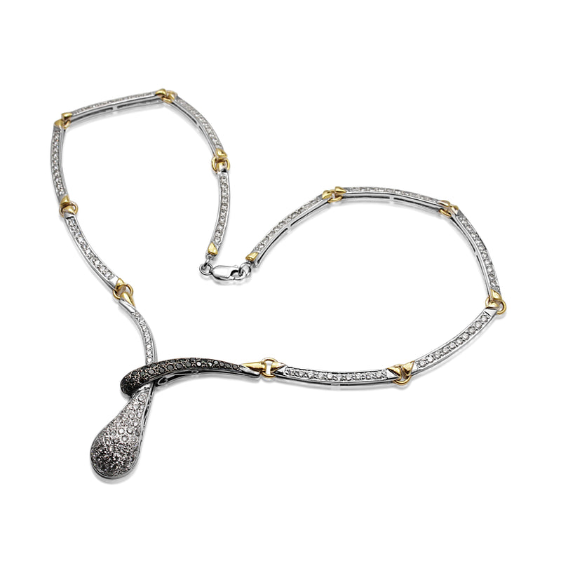 18ct Yellow and White Gold Black and White Diamond Snake Style Necklace