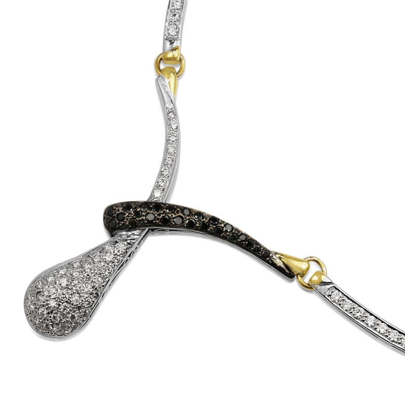 18ct Yellow and White Gold Black and White Diamond Snake Style Necklace