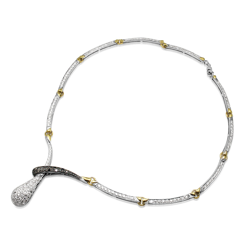 18ct Yellow and White Gold Black and White Diamond Snake Style Necklace