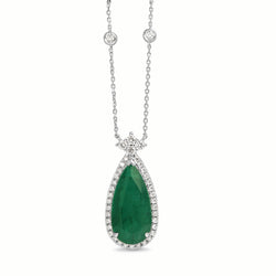 18ct White Gold Emerald and Diamond Pear Drop Necklace