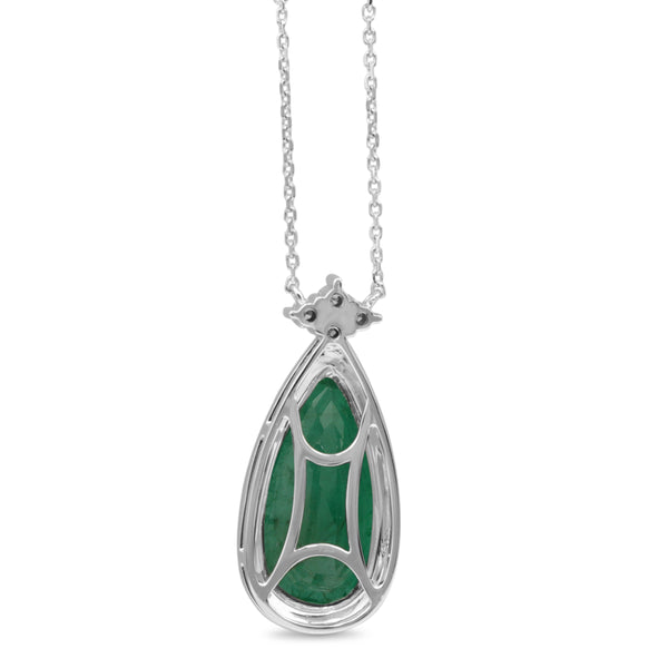 18ct White Gold Emerald and Diamond Pear Drop Necklace