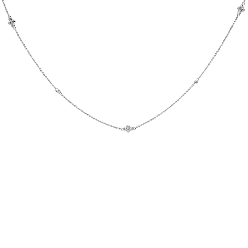 9ct White Gold Fine 'Clover' Chain with Diamonds