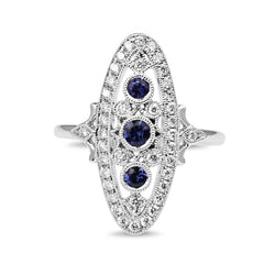 18ct White Gold Art Deco Style Sapphire and Diamond Ring