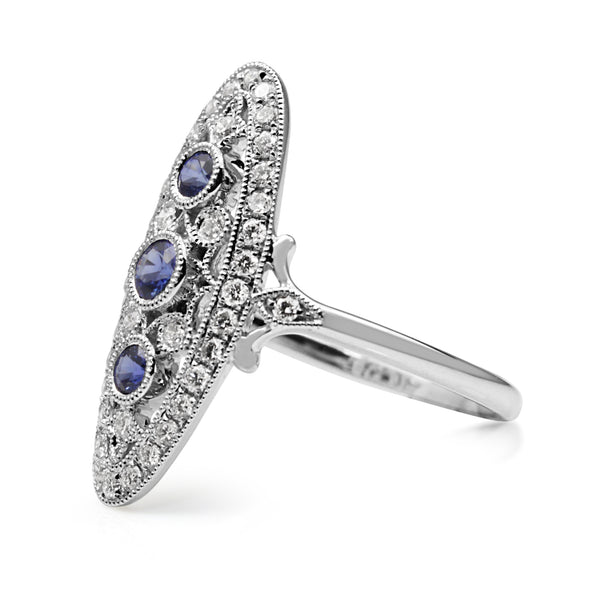 18ct White Gold Art Deco Style Sapphire and Diamond Ring