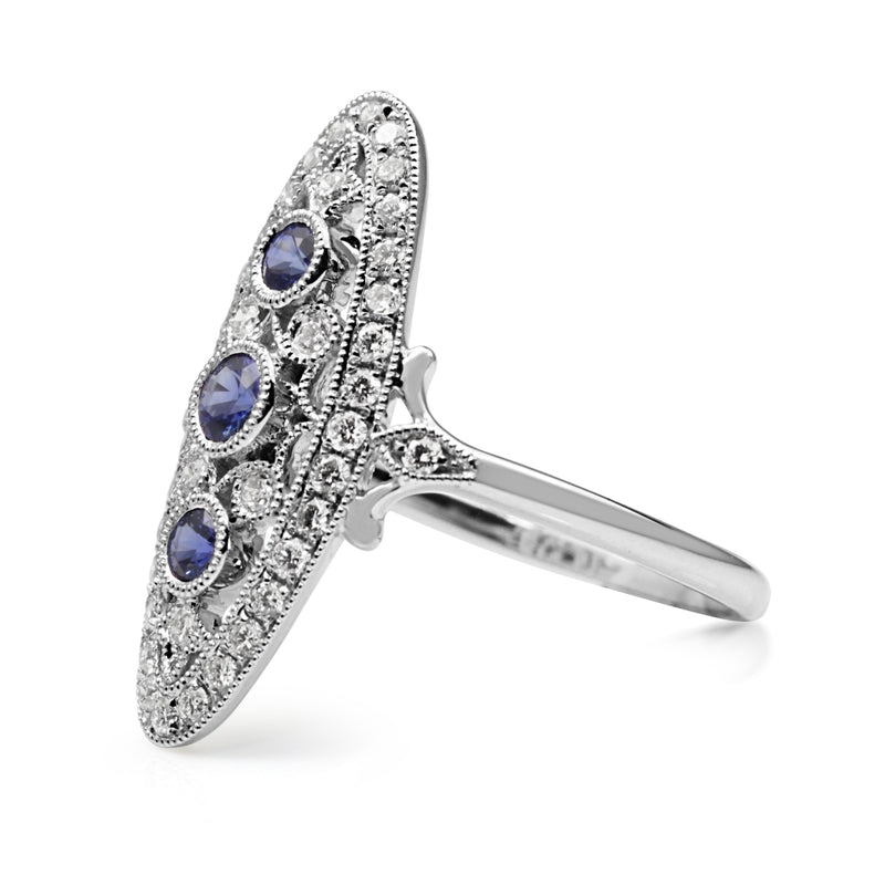 18ct White Gold Art Deco Style Sapphire and Diamond Ring