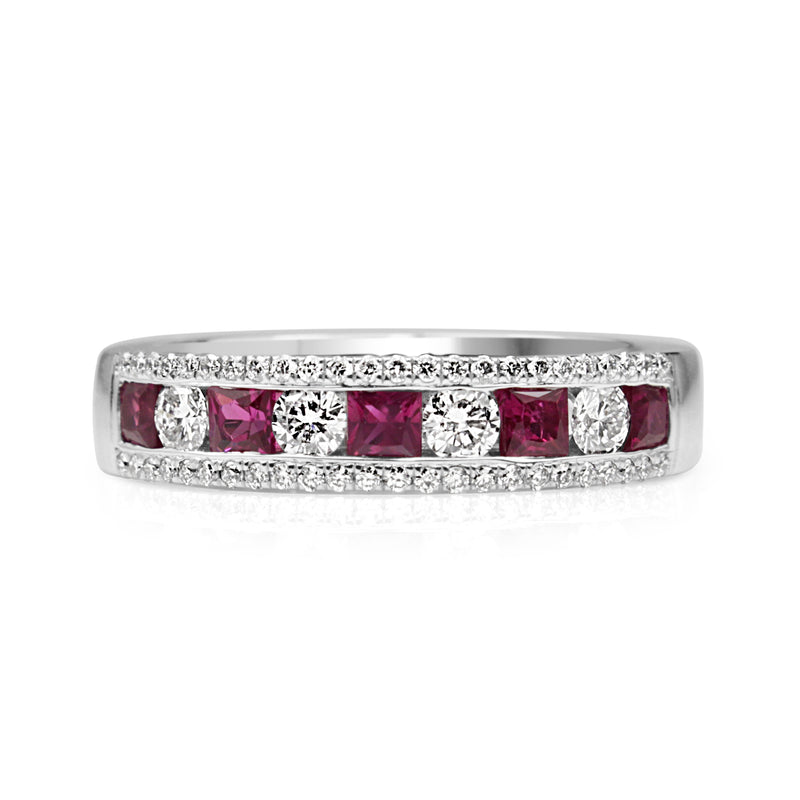 18ct White Gold Ruby and Diamond Band