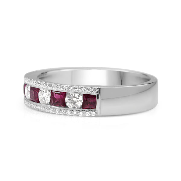 18ct White Gold Ruby and Diamond Band