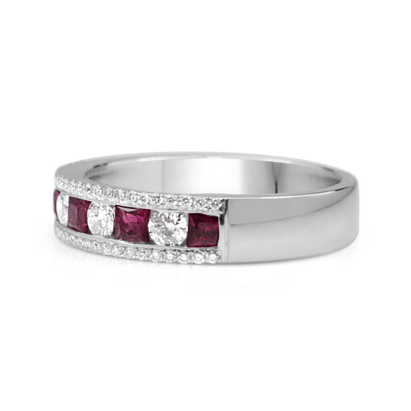 18ct White Gold Ruby and Diamond Band