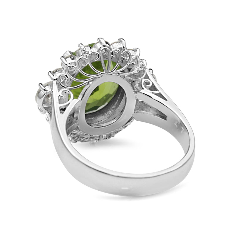 Platinum Peridot and Diamond Cluster Ring