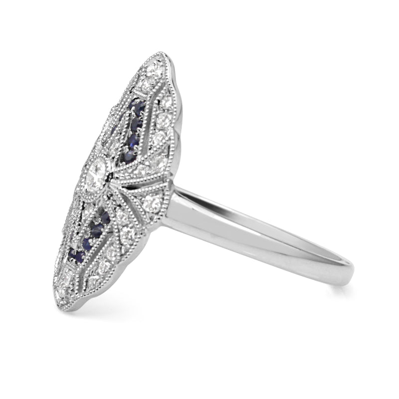 18ct White Gold Art Deco Style Sapphire and Diamond Ring