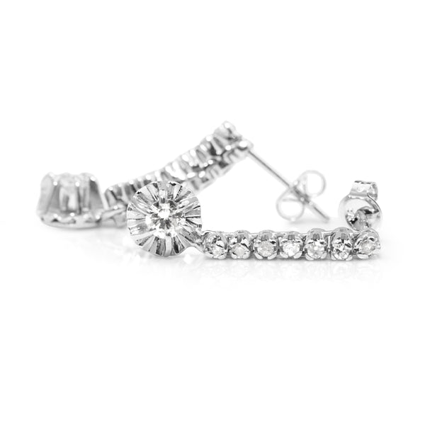 Palladium Single Cut Diamond Drop Earrings