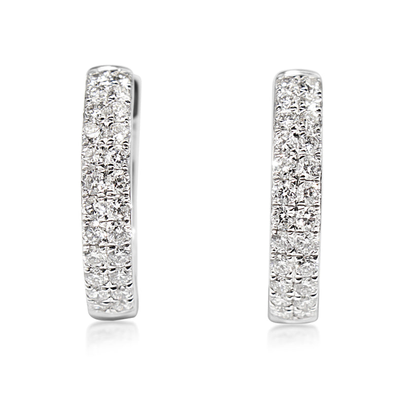 9ct White Gold Double Row Diamond Hoop Earrings