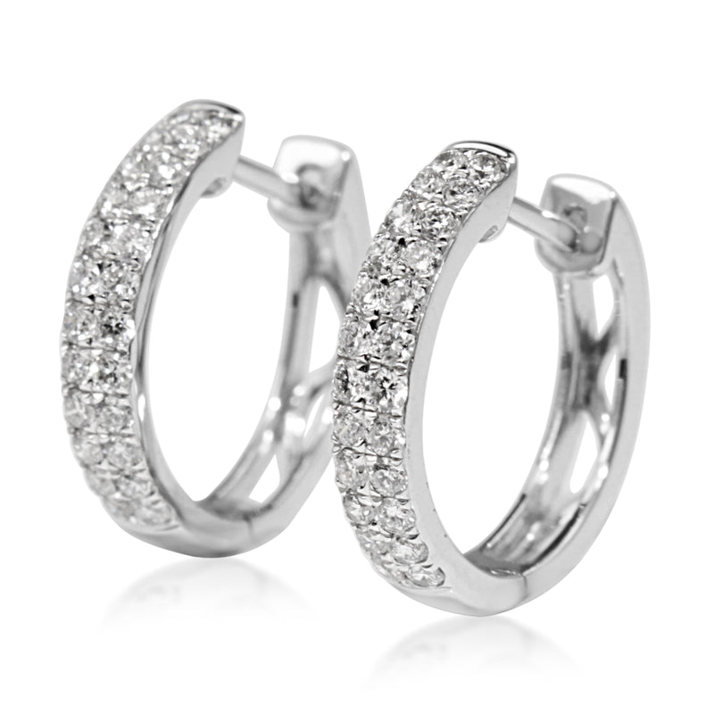 9ct White Gold Double Row Diamond Hoop Earrings