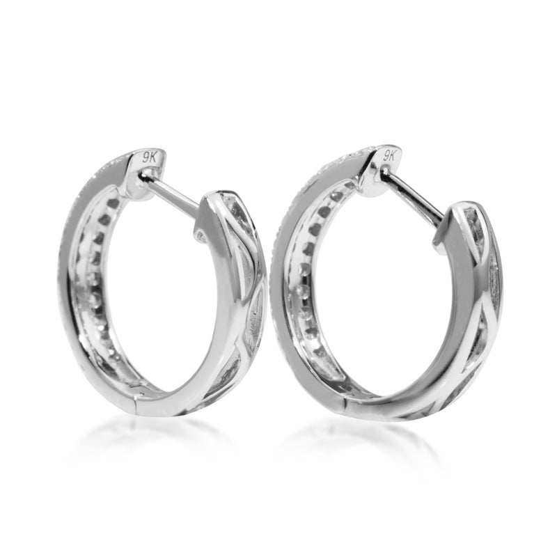 9ct White Gold Double Row Diamond Hoop Earrings