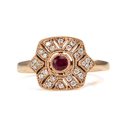 18ct Rose Gold Ruby and Diamond Art Deco Style Ring