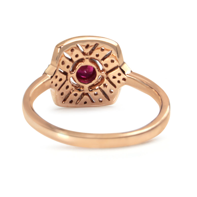 18ct Rose Gold Ruby and Diamond Art Deco Style Ring