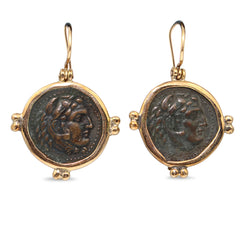14ct Yellow Gold Earrings with Antique Base Metal Coins