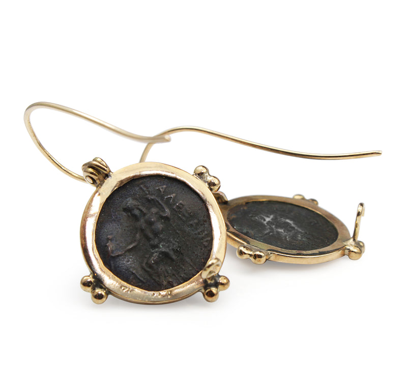14ct Yellow Gold Earrings with Antique Base Metal Coins