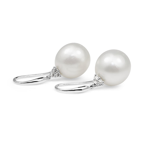 18ct White Gold 14mm South Sea Pearl Diamond Drop Earrings