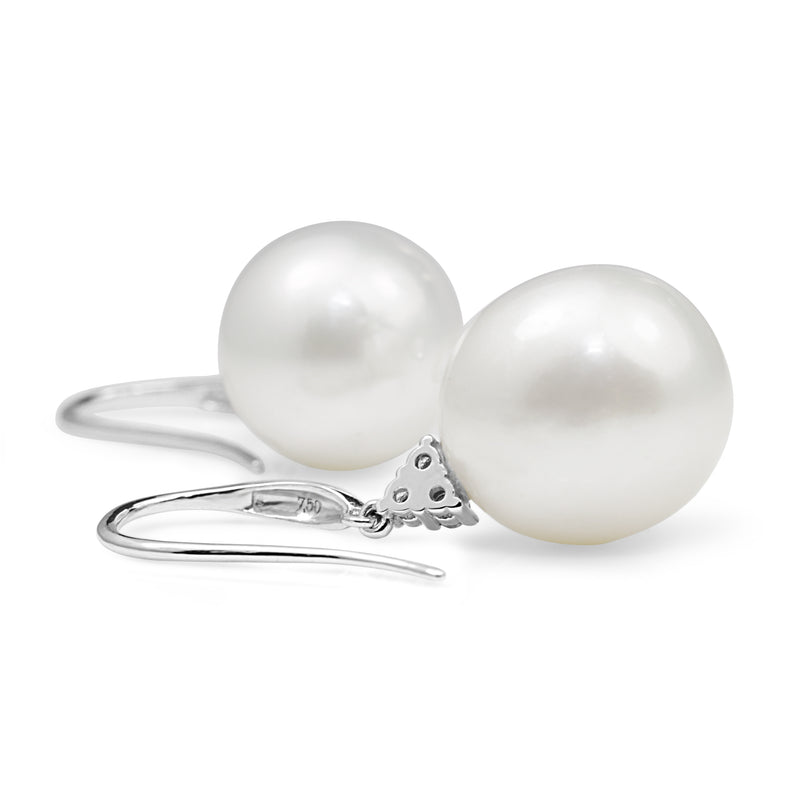18ct White Gold 14mm South Sea Pearl Diamond Drop Earrings