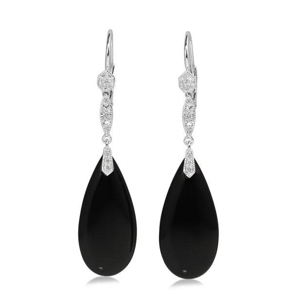 18ct White Gold Onyx and Diamond Drop Earrings