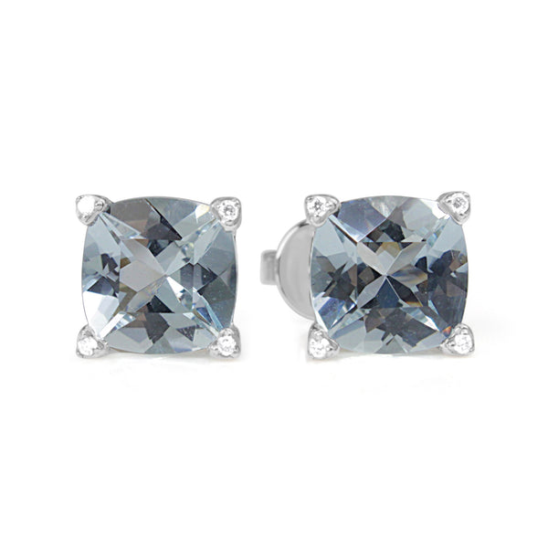 9ct White Gold Aquamarine and Diamond Claw Earrings