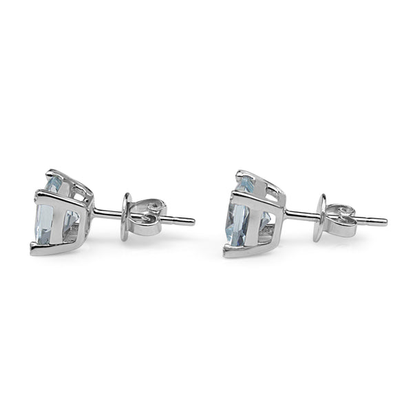 9ct White Gold Aquamarine and Diamond Claw Earrings