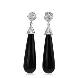 18ct White Gold Onyx and Diamond Drop Earrings