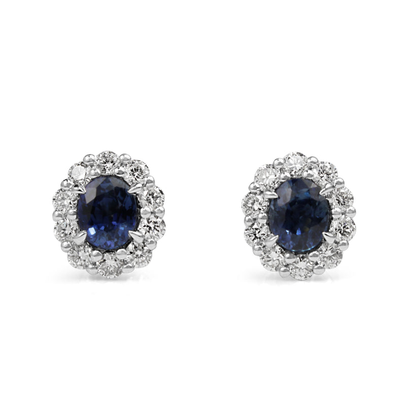 18ct White Gold Sapphire and Diamond Halo Stud Earrings