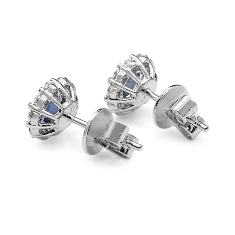 18ct White Gold Sapphire and Diamond Halo Stud Earrings