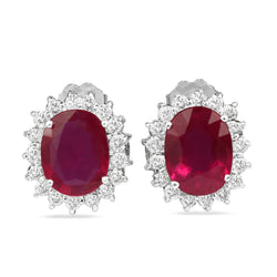 14ct White Gold Treated Ruby and Diamond Halo Earrings