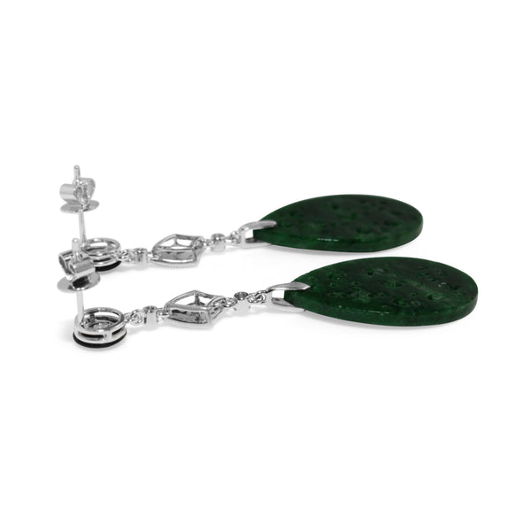 18ct White Gold Diamond, Onyx and Jade Drop Earrings