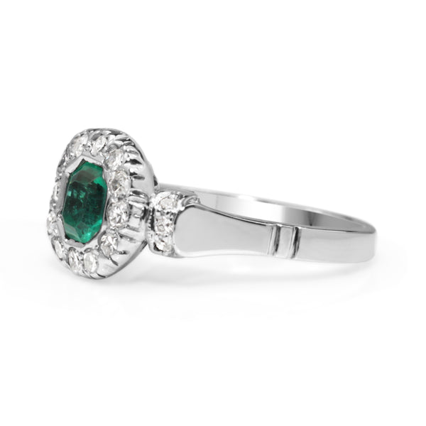 Palladium Emerald and Diamond Vintage Ring