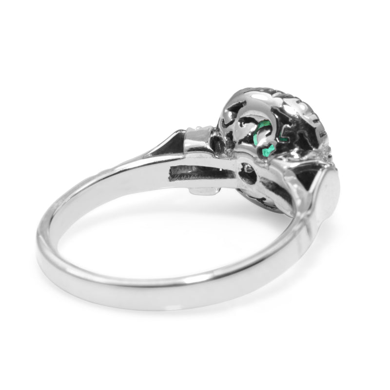 Palladium Emerald and Diamond Vintage Ring