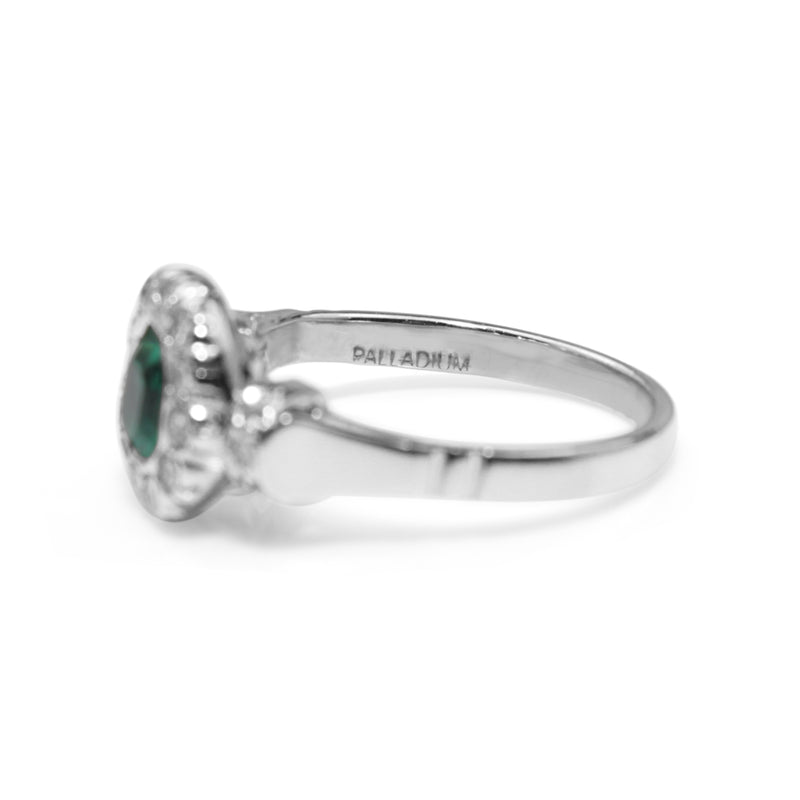 Palladium Emerald and Diamond Vintage Ring