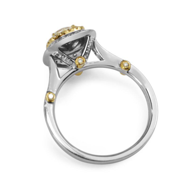 18ct Yellow and White Gold Cushion Double Halo Ring