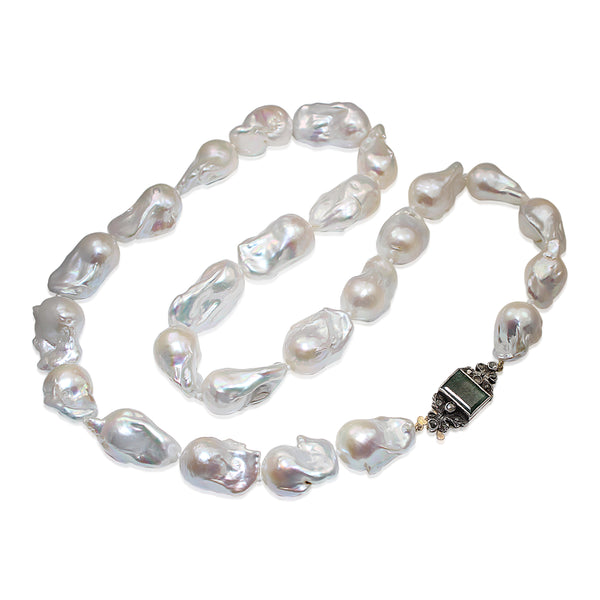 13 - 15mm Baroque Pearls with 9ct and Silver, Agate and Rose Cut Diamond Clasp