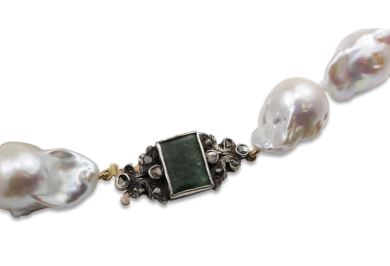 13 - 15mm Baroque Pearls with 9ct and Silver, Agate and Rose Cut Diamond Clasp